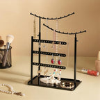 LAMU Jewelry Organizer, 5 Tier Jewelry Stand Display with Anti Entanglement Necklace Holder Tree, Height Adjustable Stroage for Earrings Rings Studs Bracelet, Valentines Day Gifts for Women, Black - color: Black