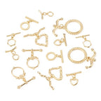 18K Gold Oval Toggle Clasps 14 Sets Heart Jewelry Clasps T-Bar Closure Clasp Fastener IQ End Clap for DIY Necklace Bracelet Earring Jewelry Making - color: 18K Gold-Heart/Flower/Round