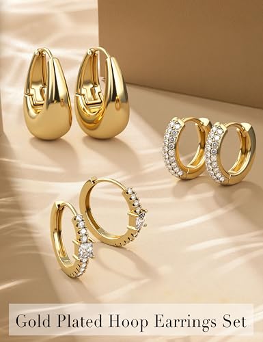 ORAZIO Small Gold Hoop Earrings for Women Hypoallergenic 14K Gold Plated Chunky Huggie Earring Sets for Multiple Piercing Dainty Earing Stacks Set Cute Silver Cartilage Jewelry Trendy Gifts - style: 14K Gold Plated-Classic