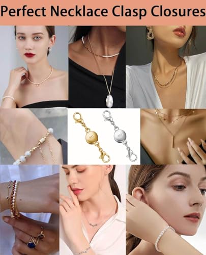 925 Silver and Gold Magnetic Necklace Clasps, Round Necklace Clasp Closures for Jewelry Making,Magnetic Necklace Clasps and Extenders,for Bracelet Necklace and Accessories (8pcs Gold) - color: 8pcs gold