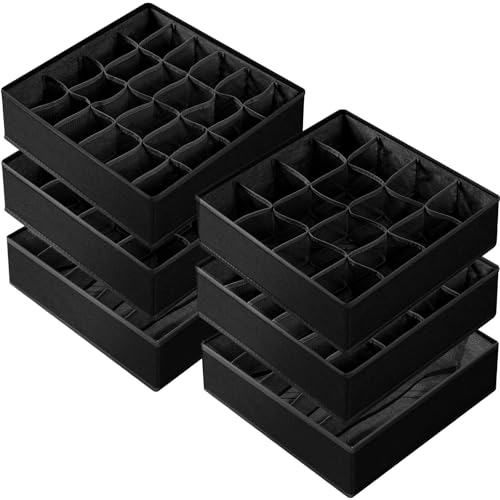 Criusia 6 Pack Sock Underwear Drawer Organizer Dividers - Dresser Organizer for Baby Clothes - Closet Organizers and Storage for Bedroom Essentials for Dorm Room/New Home/Apartment (Black) - color: Black, size: 6 Pack & 90 Cells Full Set