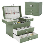 Dajasan Jewelry Organizer Box, Large Jewelry Boxes for Women Girls, Space-Saving 4 Layers Jewelry Storage Case with Drawer, Movable Metal Stand, Modern, Gift Idea (Green) - color: Avocado Green + Silver