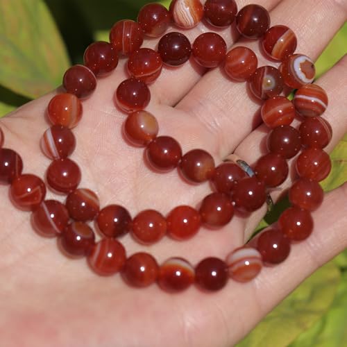 Natural Stone Beads 8mm Polished Round Smooth Gemstone Beads for Jewelry Making Supplies 15 Inch(45 Beads) (Red Stripes) - color: Red stripes-45pcs