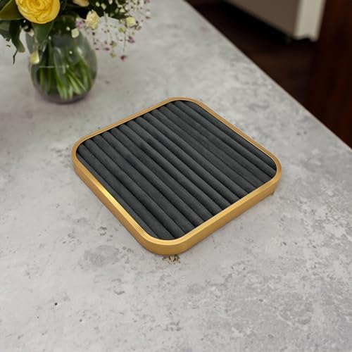 TheDisplayGuys - Aluminum Jewelry Organizer Display Tray - Faux Suede Insert - 14 Ring Holder Rows - Gold/Grey - color: Grey Suede, size: Jewelry Rows - 14, style: Aluminum - Gold