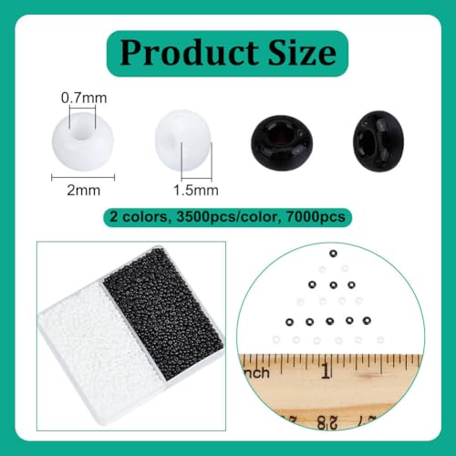 PH PandaHall 7000pcs 12/0 Glass Seed Beads, 2mm Round Loose Beads Mini Spacer Beads Grade A Small Craft Beads Waist Bead for Earring Bracelet DIY Craft Jewelry Making, White/Black