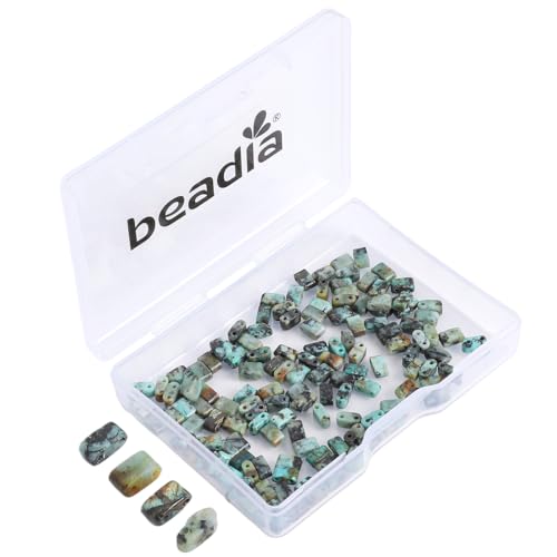 Beadia Natural African Turquoise Stone Tila Beads 5x2mm Rectangle 2-Hole Spacer Beads for DIY Bracelet Earring Making 15"/Strand - color: African Turquoise, size: 5x2mm