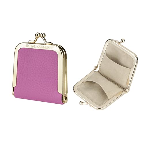 Royal Bagger Genuine Cow Leather Ultra-Slim Mini Jewelry Box, Ring & Necklace Storage, Slim Coin Purse with Kiss Lock for Women 3120 (Rose) - color: Rose
