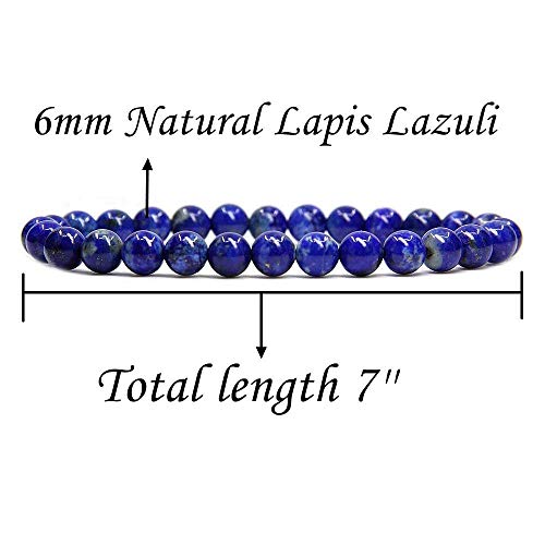 Angelstones Handmade Natural Healing Gemstone 6mm Round Beads Stretch Crystal Bracelet 7 Inch Unisex - color: Lapis Lazuli