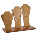 PH PandaHall Wood Necklace Display Stands 3-Row Necklace Holder Wooden Necklace Display Rack with 3 Removable Displays Bust Jewelry Display for Necklaces Rings Craft Selling Vendors Showcase Storage