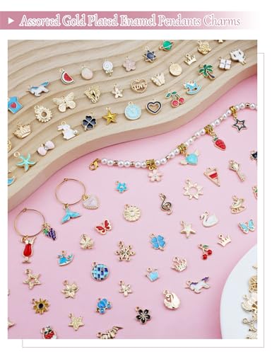 JIALEEY 300Pcs Assorted Gold-Plated Enamel Charms for Jewelry Making - Earring, Necklace, Bracelet