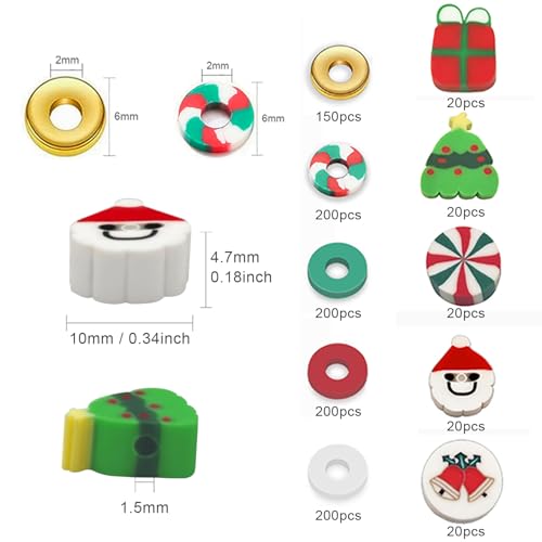 ZSFLZS Gold Beads Christmas Polymer Clay Beads Bracelet Making Kit, Round Spacer Bead 3/4/6/8mm 4 Size Smooth Ball Christmas Bead for Jewelry MakeDIY Bracelet, Necklace, Earring Making - color: Gold+ soft beads