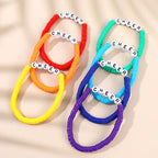 Rainbow Heishi Surfer Bracelets Set for Women Stackable Clay Beaded Bracelets Disc Stretch Preppy Bracelets Layering Colorful Friendship Bracelets Team Cheer Bulk Boho Summer Beach Jewelry Gift - style: CHEER