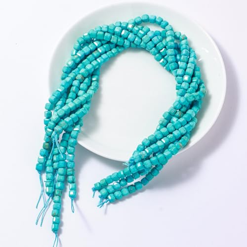 Natural Faceted Blue Turquoise Cube Stone Beads 5-5.5mm 60pcs/str Loose Square Semi Gemstone Stone Beads for Making Bracelets Necklace Earrings - color: Blue Turquoise