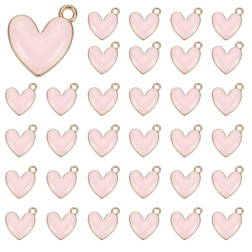 MECCANIXITY Enamel Alloy Heart Charm, Valentine Heart Pendants Love Jewelry Making Charm for DIY Necklace Bracelet Earrings Keychain - color: Pink