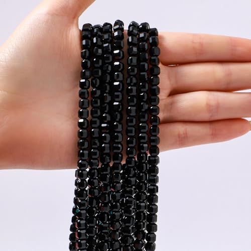 Natural Faceted Black Onyx Cube Stone Beads 5-5.5mm 60pcs/str Loose Square Semi Gemstone Stone Beads for Making Bracelets Necklace Earrings - color: Black Onyx