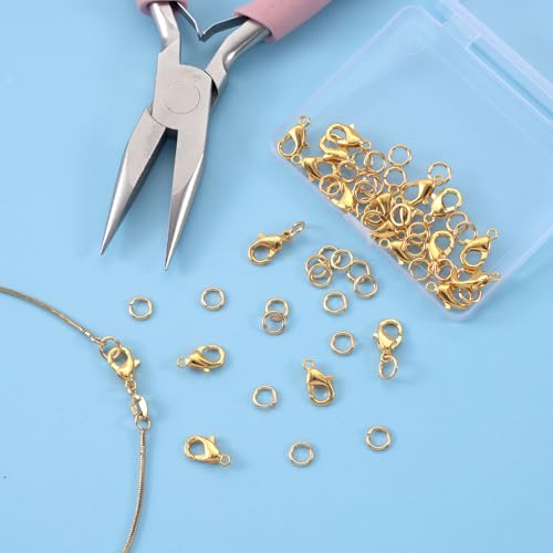 30pcs Lobster Claw Clasps & Jump Rings, 18K Gold Plated Metal Lobster Clasps, Jump Rings Jewelry Finding Kit for Necklace Bracelet Jewelry Making - color: 18K Gold-30pcs