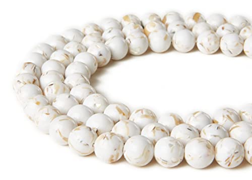 35pcs 10mm White Shell Turquoise Beads Natural Gemstone Beads Round Loose Beads for Jewelry Making - color: White Shell Turquoise, size: 10mm