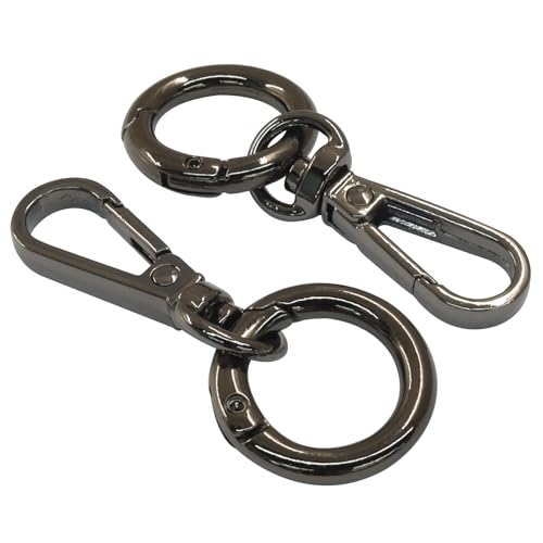 2 Pcs 5-Split Swivel Snap Hooks with Key Rings, Opening Metal Swivel Lobster Claw Clasps for Key Chain Clip, Lanyard, DIY Crafts, Jewelry Making, Bags and Accessories(Black) - color: Black