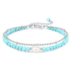 Peridot Stand Silver Gold Bracelets, Handmade Birthstone Stack Bracelet Crystal Gemstones Bead Chain Gift for Women, 8" - color: Silver-06-Turquoise and Baroque Pearls