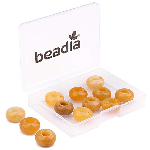 BEADIA Natural Yellow Jade Rondelle Stone with Large Hole (5.5mm) Loose Semi Gemstone Beads for Jewelry Making 14mmx7.5mm 12pcs - color: Yellow Jade, size: 14mm x 7.5mm