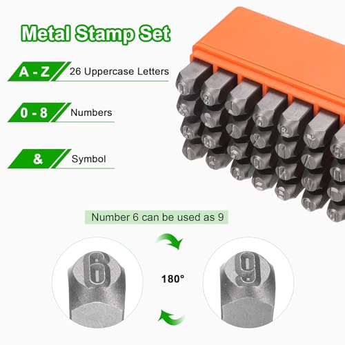 HARFINGTON 36pcs Metal Stamping Kit 5/16" (8mm) Steel Uppercase Letter and Number Punch Set (A-Z / 0-8 / "&" Symbol) Punch Press Tool with Case for Imprinting Metal Plastic Wood Leather - size: 5/16"
