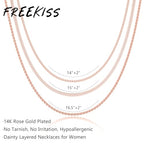 Freekiss Women's Layered Necklace Set - 3 Piece Dainty Gold Jewelry for Everyday Stacking | 14K Gold Plated Snake Chain, Rope Chain, Cuban Chain | Adjustable Length 14-18.5 Inch | Gift Ready - color: Rose Gold, style: 3Snake+Rope+Cuban