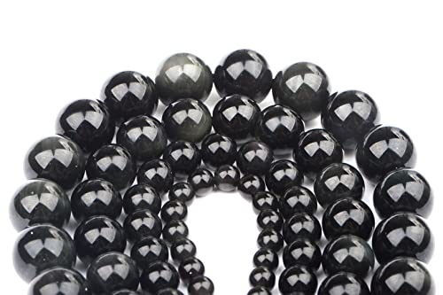 Bymitel 90 pcs Natural Genuine Real Round Loose Stone Beads Gemstone Spacers for Charm DIY Jewelry Making 15.5" per Strand 4mm (Black Obsidian, 4mm) - color: Black Obsidian, size: 4mm