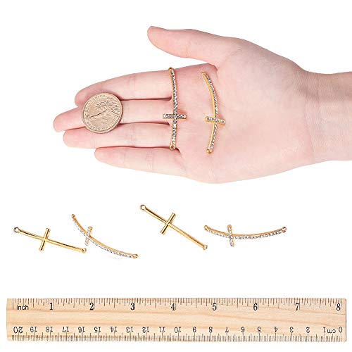 PH PandaHall 12pcs Cross Connector Golden Metal Rhinestone Charms Curved Sideways Connector Bar Link for Easter Eid Mubarak Ramadan Decoration Necklace Earring Bracelet Jewelry Making
