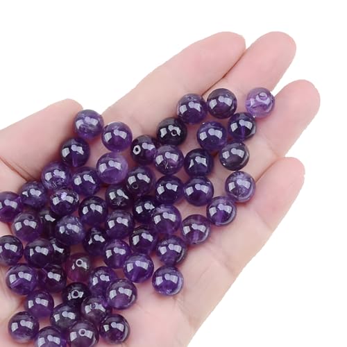 HAAMIIQII 60pcs 6mm Natural Amethyst Crystal Beads Round Stone Loose Gemstone Beads for Jewelry Making Strand 15 Inch - color: Amethyst, size: 6mm 60pcs