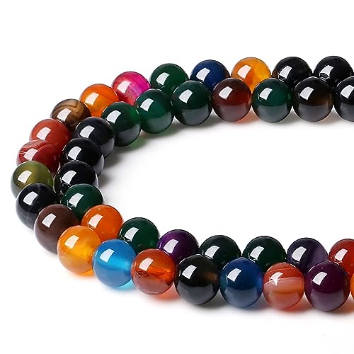 LAIDANLA Colorful Agate 6mm Natural Stone Beads Round Loose Gemstone Stone Beads for DIY Bracelet Necklace Earrings Jewelry Making Polishing Genuine Real Beading Crystal 96PCS 2 Strand 32" - color: M-Colorful Agate, size: 6mm