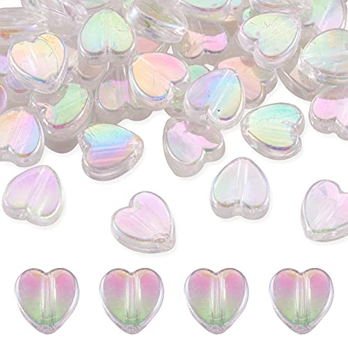 Cheriswelry 50pcs Heart Transparent Acrylic Beads Crystal Clear AB Color Pony Loose Spacer Beads Valentine's Days Decoration Beads 8x8mm for DIY Craft Earring Bracelet Necklace Jewelry Making - color: Clear