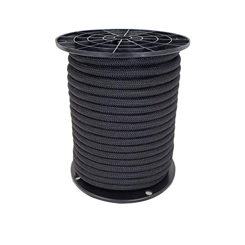 QNR 3/8" Black Shock Cord, Marine Grade Polyester Bungee Cord, 100 ft Spool, UV Resistant Elastic Rope - size: (#12) 3/8" x 100 feet
