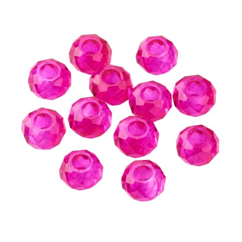 100pcs Fuchsia Glass Faceted European Beads Crystal Large Hole Loose Rondelle Spacer Beads Slide Charms No Metal Core 14x8mm for DIY Bracelet Necklace Jewelry Crafts Making Hole:5mm - color: Fuchsia