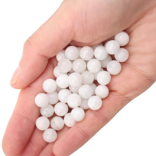 70PCS Natural 8MM Healing Gemstone, Moonstone Energy Stone Round Loose Beads, Semi-Precious Crystal Beads with Free Elastic String for Jewelry Making DIY - color: Moonstone, size: 8MM
