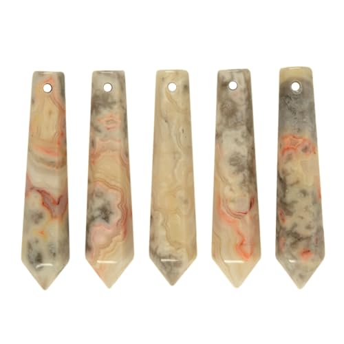 50mm Natural Crazy Lace Agate Hexagonal Wand Jewelry Making Crystal Pointed Chakra Reiki Healing Beads 2mm Hole Drilled(Pack of 5) - color: Crazy Lace Agate