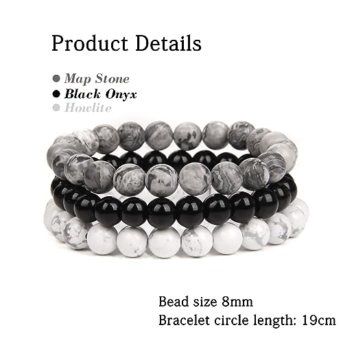 3 PCS Healing Crystal Bracelets for Women 8mm Natural Stone Beaded Stretch Bracelet Amethyst Jewelry Gifts - color: 10 8mm Map Stone & Howlite