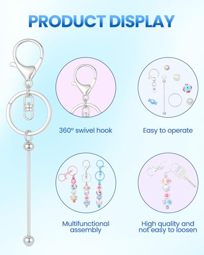 RQAYE 30pcs Beadable Keychains Keychain Bulk kit Cute Blank Bead Keychain Strip DIY Men's and Women's Making Supplies Crafts, Jewelry, Bag Accessories, Customized Project Gifts (Multicolor) - color: Multicolor