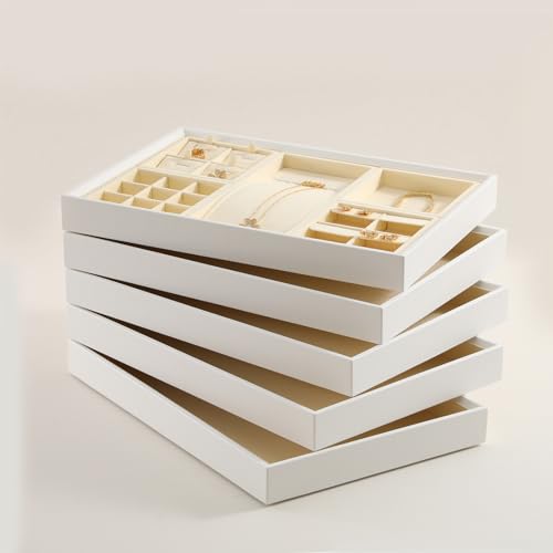 Dark Blue Jewelry Display Tray Ring Necklace Earring Bangle Organizer Multifunctional Storage Case for Jewelry Showcase (Large Tray(white)) - color: 15-White Flat Tray