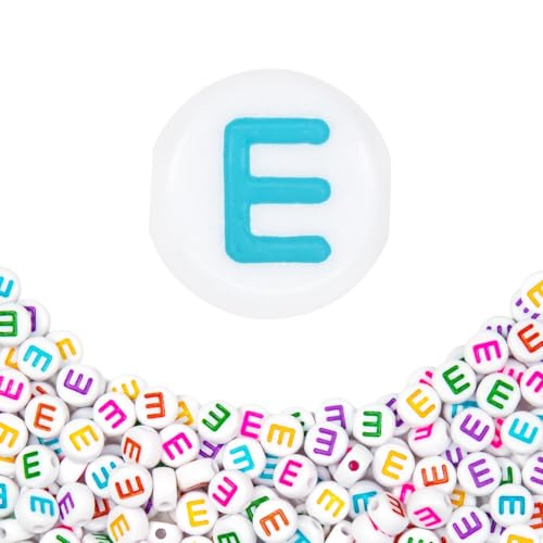 360Pcs 4X7mm Acrylic Letter Beads for Jewelry Making - White Round Vowel Letter E Beads for Bracelets, Necklaces, DIY Crafts - color: 15 E, size: White & Colorful