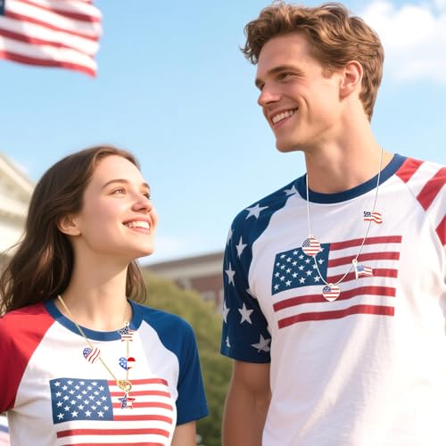SANNIX 90 Pcs American Flag Charms, Patriotic Enamel Charms for Jewelry Making, Independence Day 4th of July Flag Charm Pendants for Bracelets Necklaces Earrings Making and Crafting - color: Red White Blue