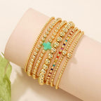 14K Gold Beaded Cross Beaded Bracelet Stack Set for Women,7PCS Bohemian Colorful Beads Ball Stretch Stackable Bracelets Trendy Holiday Birthday Gift - color: Green