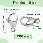 200Pcs 15mm Stainless Steel Lobster Clasps Silver Lobster Claw Clasps Fasteners Hooks for DIY Necklace Bracelet Jewelry Making - color: Dark Silver, size: 15mm