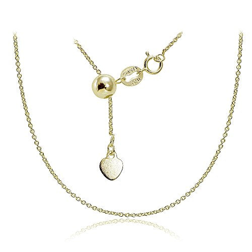 Hoops & Loops Sterling Silver 1.5mm Rolo Adjustable Chain Necklace, from 12" to 20" - color: 20"-Gold Flash Silver