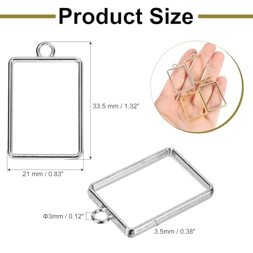 uxcell 25Pcs Alloy Open Bezel Pendants, Rectangular Hollow Frame Pendant Geometric Open Back Frame Pendant for Resin Jewelry Making Earrings Necklace Bracelet DIY, Silver Tone - color: Silver Tone, size: 1.32 x 0.83 inch