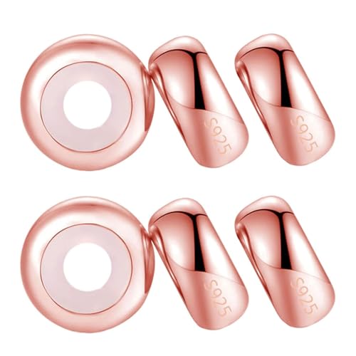 Clip Stopper Charms Sterling Silver Rondelle Spacer Bead for Bracelets (Silver) - color: Rose gold-6pcs