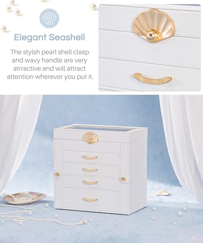 Enthralite Jewelry Box with 4 Drawers : Jewelry Display Organizer for Earrings Necklaces - Gift for Girls Women | White