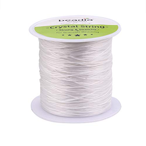 BEADIA Flat Elastic Crystal String 1.0mm Clear Bead Cord for Bracelet Beading Jewelry Making 109yard - size: 1.0mm Flat