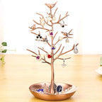 Jewelry Tree Necklace Earring Holder Modern Cute Bird Jewelry Stand for Women Girls Teen Bronze - color: Bronze