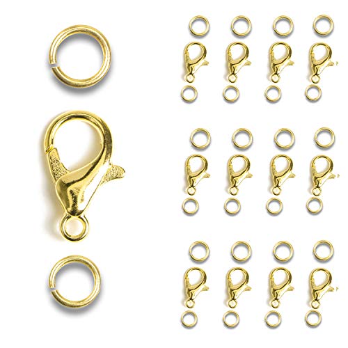 AD Beads 50 Pieces Lobster Claws Clasps Plus 100 Pieces 7mm Match Color Open Jump Rings Suitable for Necklace Bracelets Jewelry (8x15mm, Gold) - color: Gold, size: 8x15mm