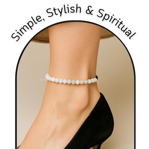 Amazing Gemstone Crystal Anklet Ankle Bracelets for Women - Waterproof Beaded Healing Crystal Anklets, Plus Size Chakra Gemstone Bead Anklet - color: Rainbow Moonstone, style: Plain